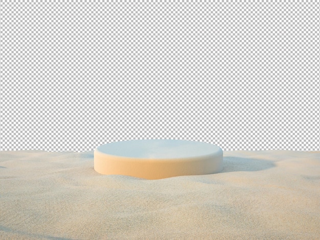 PSD pódios de areia 3d para mostrar o produto no fundo da praia