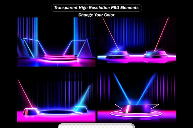 PSD podios de neón 3d de fondo con el podio escena del podio