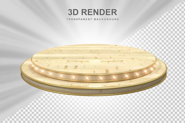 Podios redondos de madera para presentación de productos.
