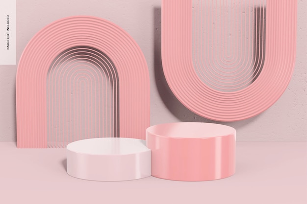Pódios rosa brilhante com maquete de cenários arqueados