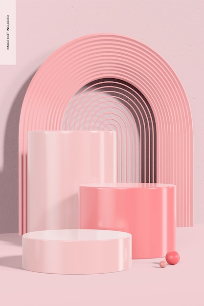 Pódios rosa brilhante com maquete de cenários arqueados