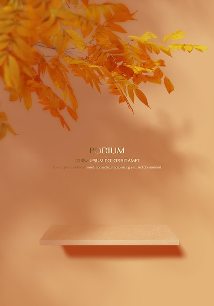 Podium 3D d'automne avec effet de superposition d'ombres pour la présentation du produit 3Drendering