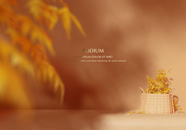 Podium 3D d'automne avec effet de superposition d'ombres pour la présentation du produit 3Drendering