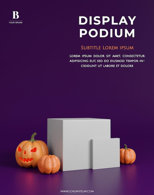 Podium d'affichage d'halloween minimal avec pumpik pour le rendu 3d de la toile de fond du produit