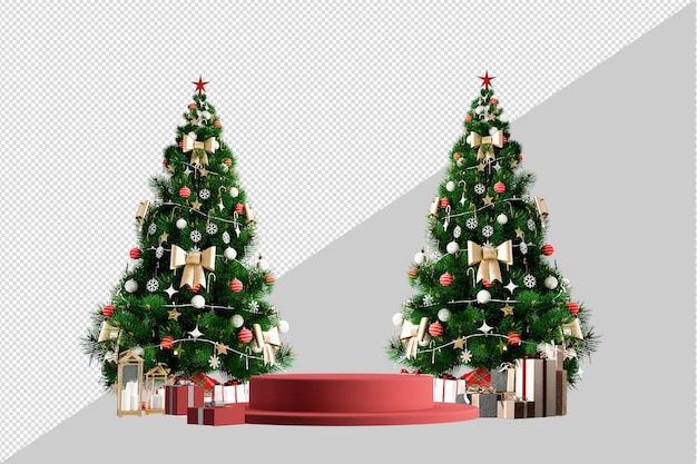 Podium D'affichage De Produit Blanc Dans L'arbre De Noël Dans Le Salon Rendu 3d