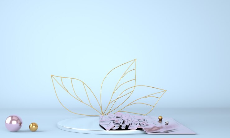 PSD podium d'affichage de produit décoré de feuilles sur fond pastel