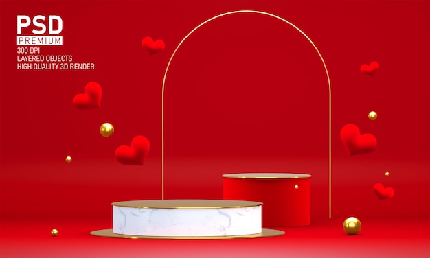 Podium am valentinstag mit dekorationen