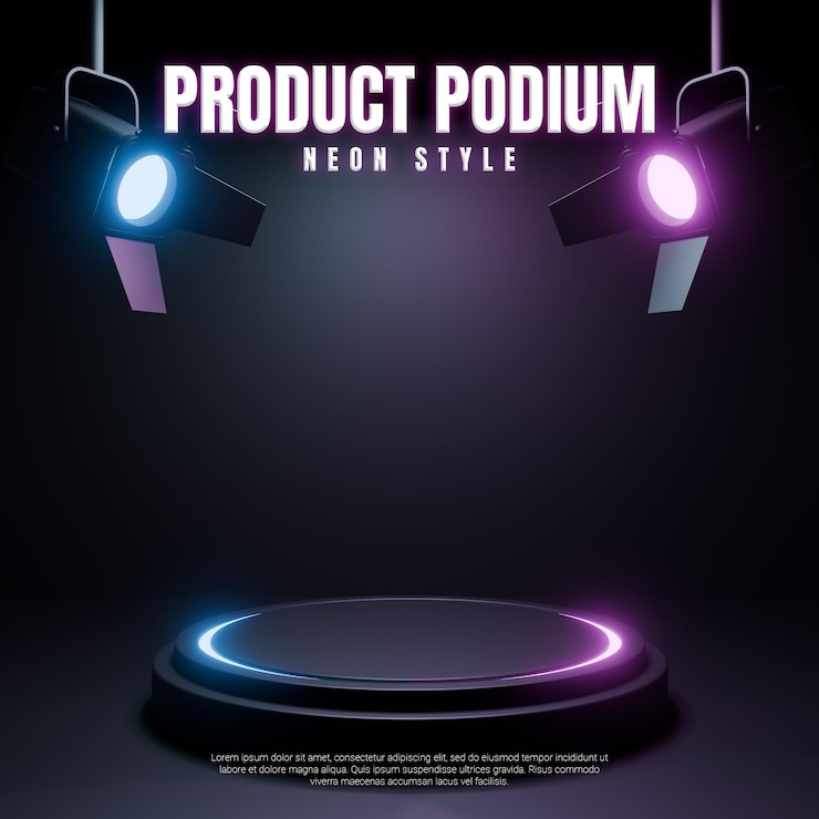 PSD le podium au néon le podium futuriste rendu en 3d