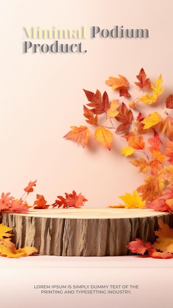PSD podium d'automne élégant et naturel avec maquette d'affichage de scène de feuilles pour la présentation du produit
