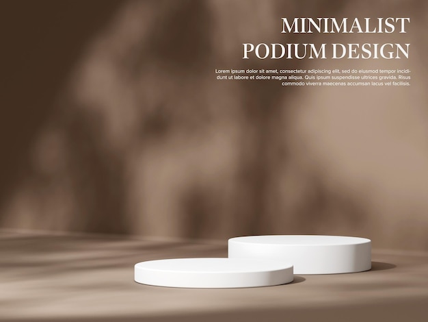Podium bianco esposizione del prodotto scena vuota presentazione del prodotto stand mockup sfondo marrone