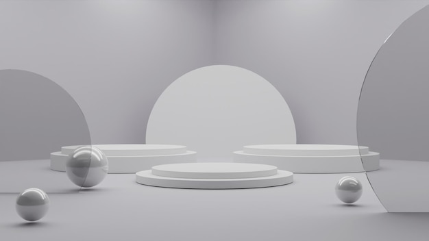 Podium blanc minimaliste de rendu 3D sur fond blanc