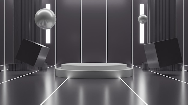Podium blanc moderne de rendu 3D sur fond gris
