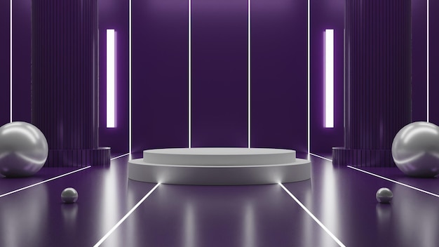 Podium Blanc Moderne De Rendu 3d Sur Fond Violet