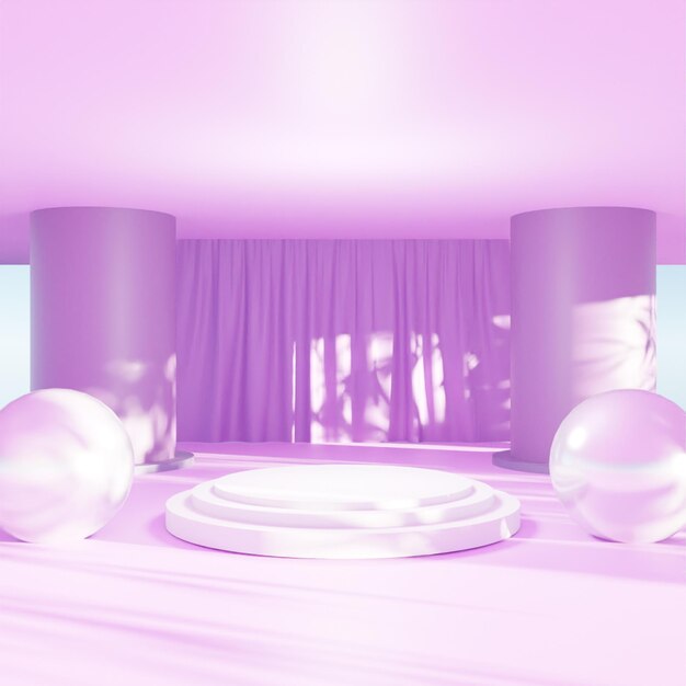 Podium Blanc De Rendu 3d Moderne Avec Sphère Sur Fond Violet