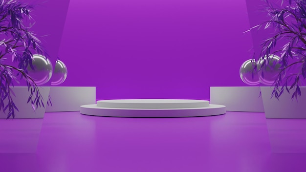 Podium Blanc De Rendu 3d Réaliste Sur Fond Violet