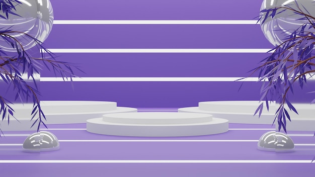 PSD podium blanc de rendu 3d réaliste sur fond violet