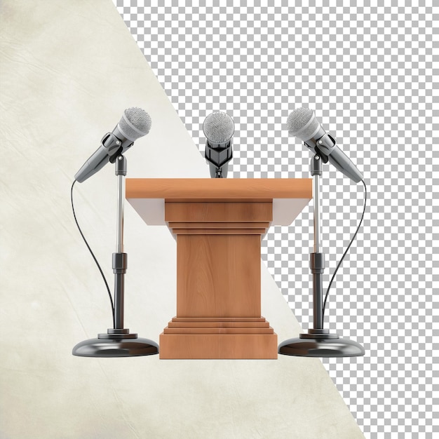 PSD podium en bois avec des microphones isolé sur un fond transparent