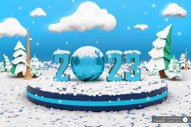 Podium De Bonne Année 2023 Bleu Avec De La Neige