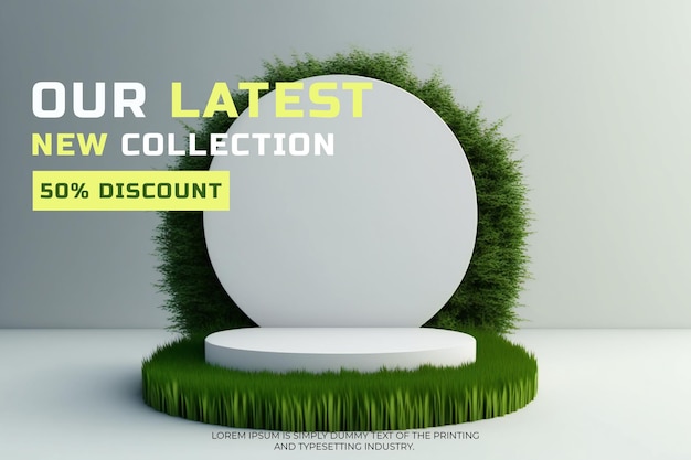 podium bühnendisplay mockup produktpräsentation dekoriert mit tropischer rasenfläche 3d-rendering