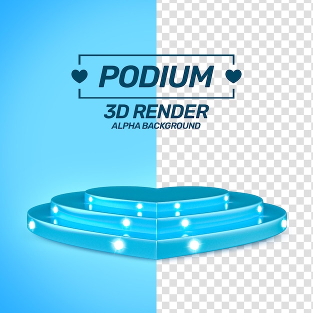 Podium coeur bleu fête des pères avec rendu 3d de lumières