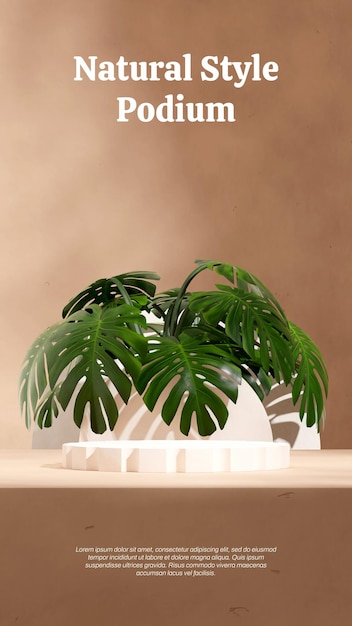 podium de cylindre blanc en portrait vert feuille plante de monstera image de rendu 3d espace vide