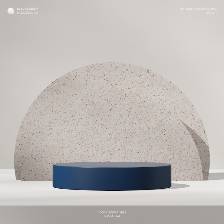 PSD podium de cylindre bleu sur fond carré de terrazzo rendu 3d de fond transparent