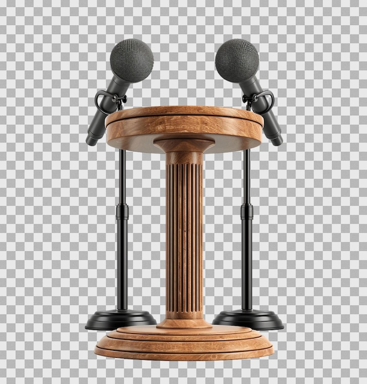 PSD podium de conferência de imprensa em fundo transparente isolado