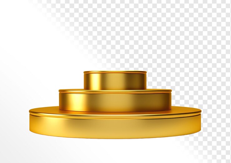 PSD podium dorado sobre un fondo transparente