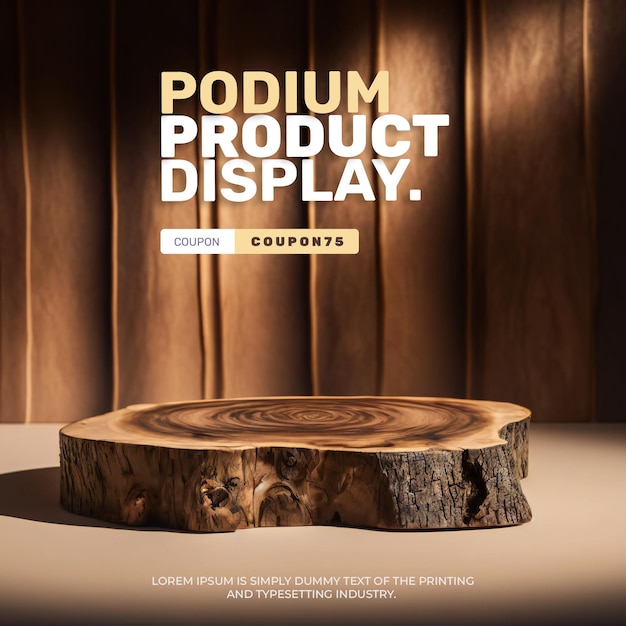 PSD podium élégant et naturel avec bois, maquette d'affichage sur scène pour la présentation du produit du spectacle