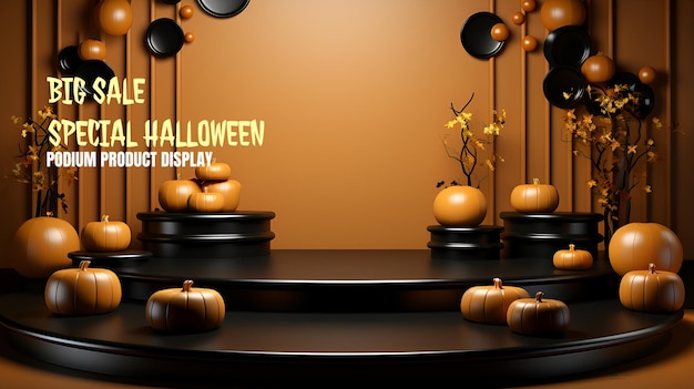 PSD podium élégant et naturel d'halloween avec maquette d'affichage sur scène pour la présentation du produit du spectacle