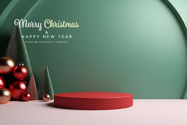 pódium elegante y natural de navidad con maqueta de exhibición de la etapa del árbol para la presentación del producto del espectáculo
