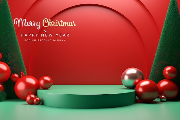 pódium elegante y natural de navidad con maqueta de exhibición de la etapa del árbol para la presentación del producto del espectáculo