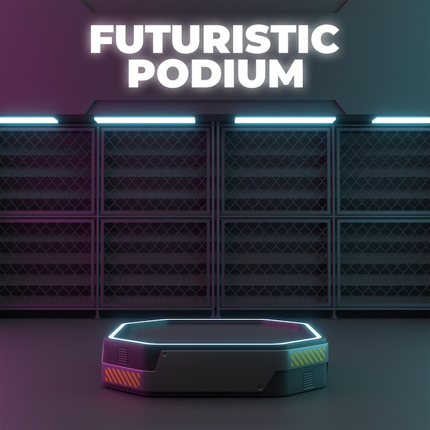 Podium Futuriste Au Néon Afficher Le Rendu 3d