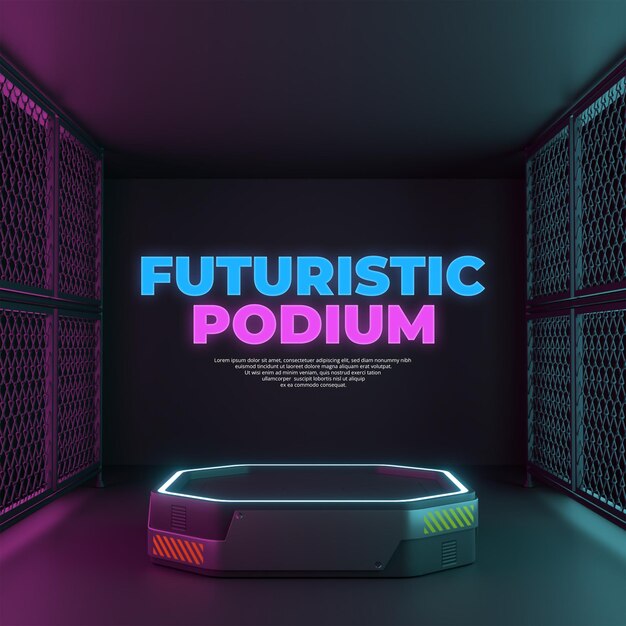 Podium futuriste au néon afficher le rendu 3d