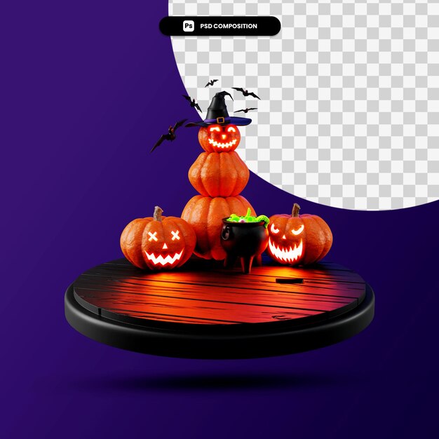 Podium Halloween-Szene 3D-Render-Illustration isoliert