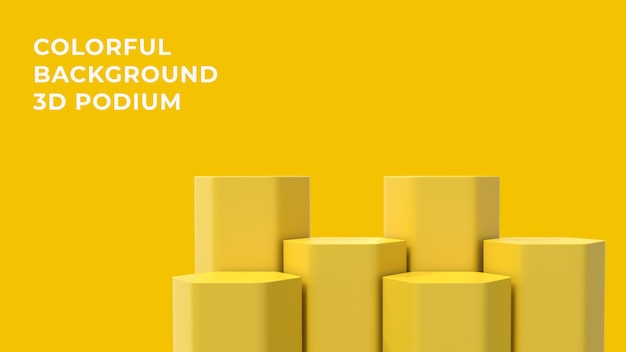 Podium jaune hexagonal 3D avec fond coloré