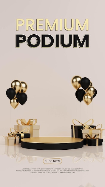 podium de luxe avec coffret cadeau et ballon