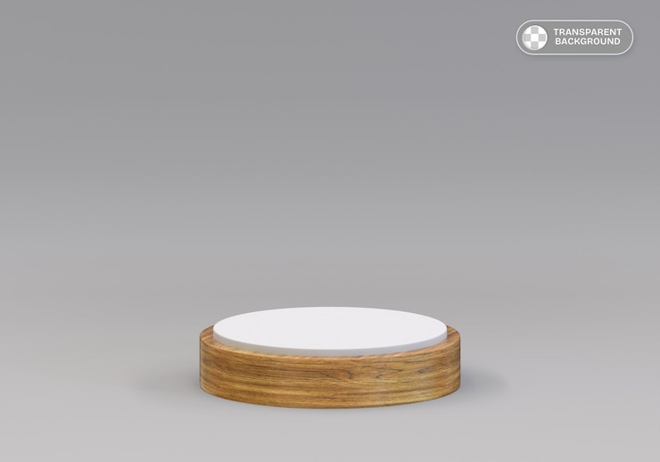 PSD podium de madera con textura realista para la exhibición de productos 3d con fondo transparente para la comercialización