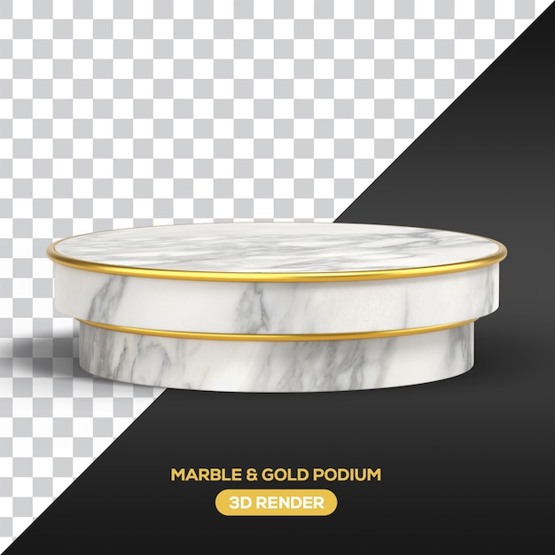 Podium en marbre et or PNG rendu réaliste 3d avec fond transparent pour l'affichage du produit