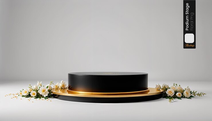 PSD podium minimalista con vaso de flores amarillo contemporáneo aislado png