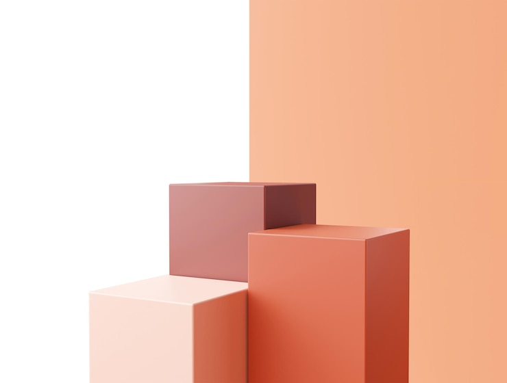 PSD podium minimo per l'esposizione di prodotti stand piedistallo studio mattoni colore sfondo rendering 3d