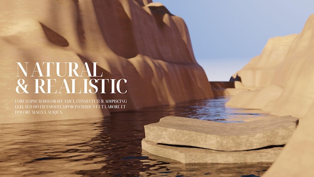 PSD podium naturel en canyon et eau pour la présentation des produits