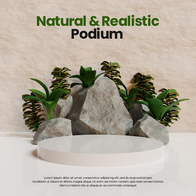 podium naturel réaliste avec pierre et plante