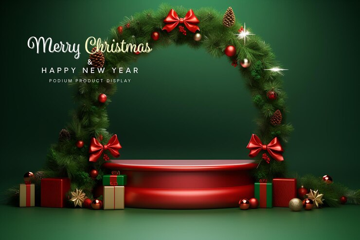 PSD pódium de navidad elegante y natural con modelo de exhibición de la etapa del árbol para la presentación del producto de exhibición
