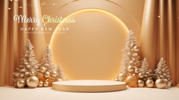 pódium de Navidad elegante y natural con modelo de exhibición de la etapa del árbol para la presentación del producto de exhibición