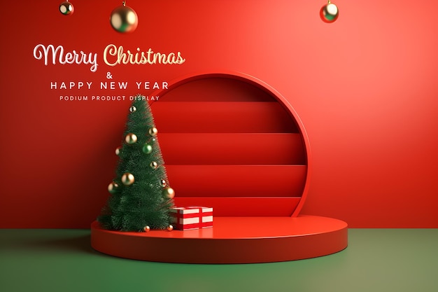 pódium de Navidad elegante y natural con modelo de exhibición de la etapa del árbol para la presentación del producto de exhibición