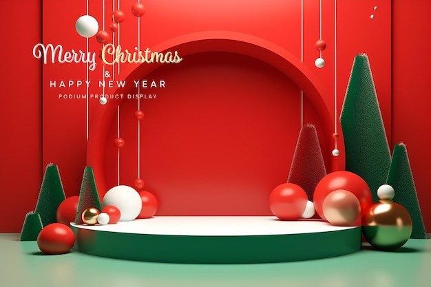 pódium de Navidad elegante y natural con modelo de exhibición de la etapa del árbol para la presentación del producto de exhibición