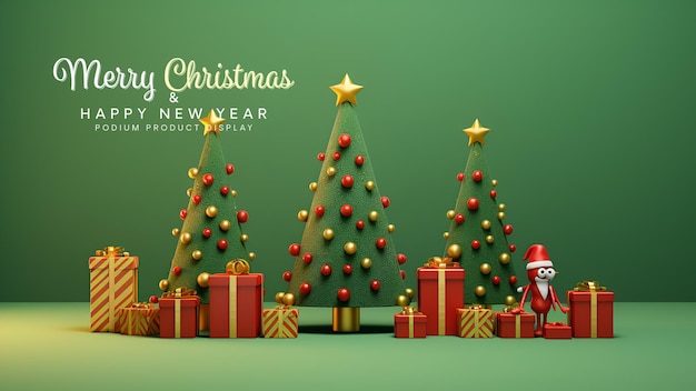 pódium de Navidad elegante y natural con modelo de exhibición de la etapa del árbol para la presentación del producto de exhibición