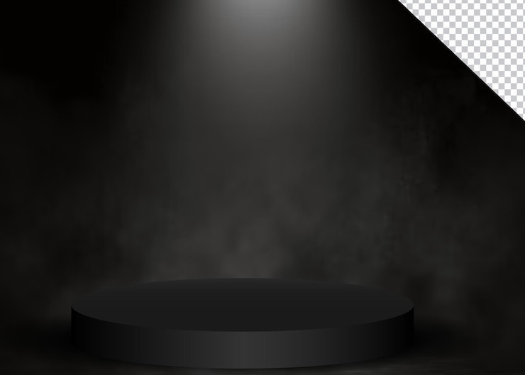 PSD podium oscuro con reflector y humo