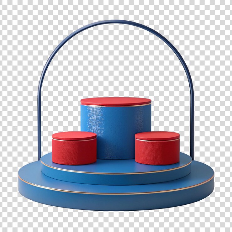 PSD podium de productos azules y rojos